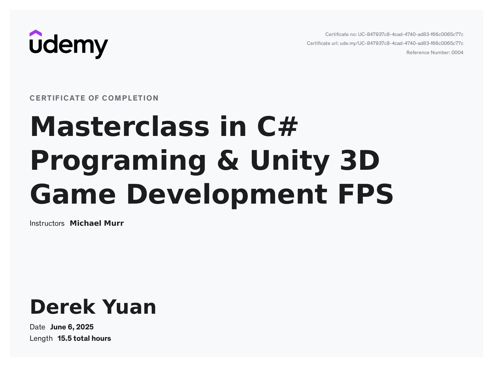 Unity FPS Certificate